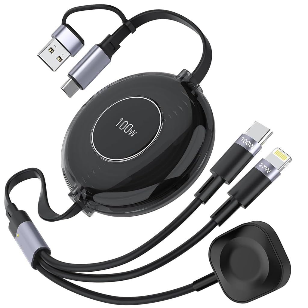 Verilux 6 in 1 USB C Charging Cable Retractable USB C Charging Cable with Apple Watch Wireless Charger Support Max 100W PD Fast Charging Compatible with iPhone 15/14/13, Samsung, Apple Watch Verilux 6 in 1 USB C Charging Cable Retractable USB C Charging Cable with Apple Watch Wireless Charger Support Max 100W PD Fast Charging Compatible with iPhone 15/14/13, Samsung, Apple Watch